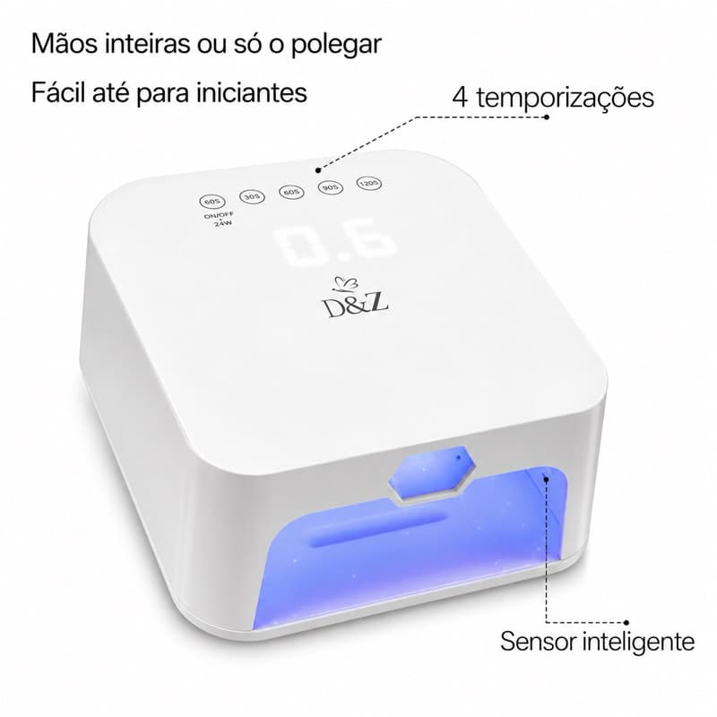 Cabine UV LED Unhas 268W Profissional D&Z 2 em 1 Mãos e Dedo com Sensor, Display Digital e Secagem Rápida