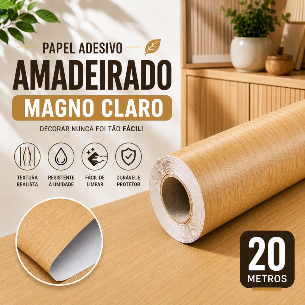 Papel Parede Adesivo Madeira Magno Claro 10, 15 20M Banheiro Sala Impermeável Quarto Lavável Cozinha
