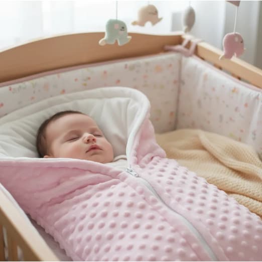 Porta Bebê saco de Dormir Tecido Bolha Cor Rosa Confortável, seguro e Aconchegante P/ o Bebê