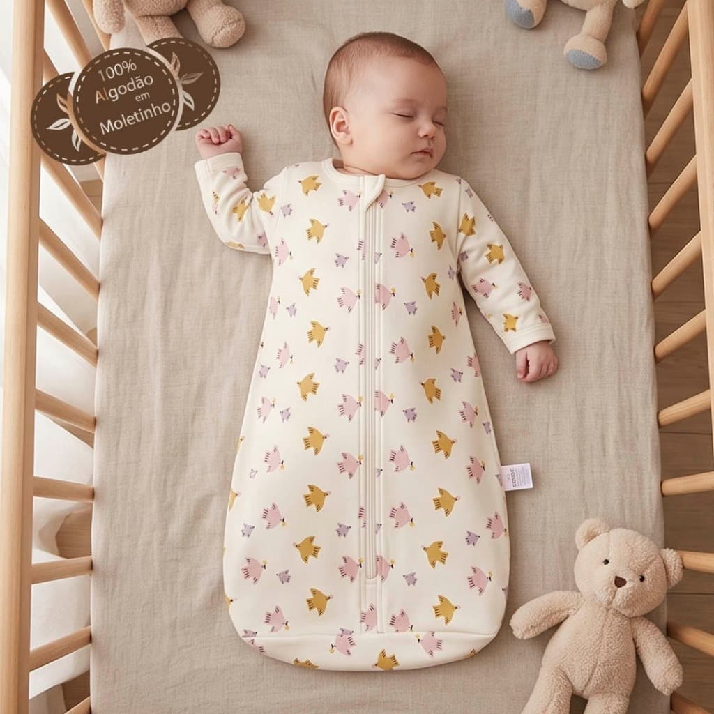 Saco Dormir Bebe Manga Longa Algodão Casulo Bebê Passaros Swaddle Cueiro  Moletinho