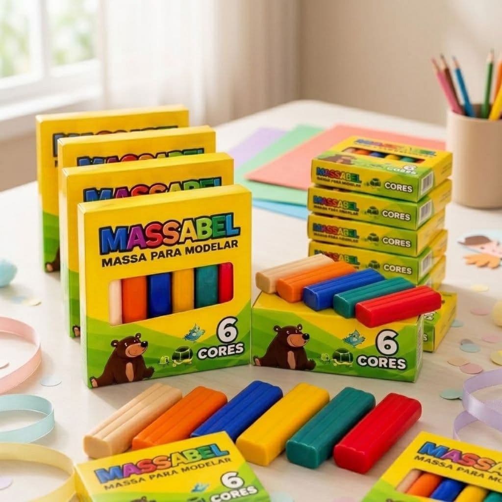 Kit 120 Massinhas de Modelar 65g Colorida 6 Cores Brinde Festa Infantil Escolar 20cx ENVIO IMEDIATO