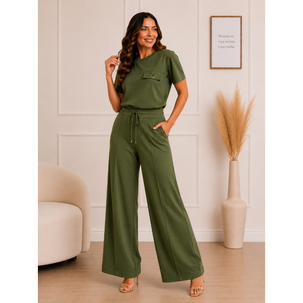 Conjunto Moletinho Feminino - Calça e Blusa Elegante Casual Chic