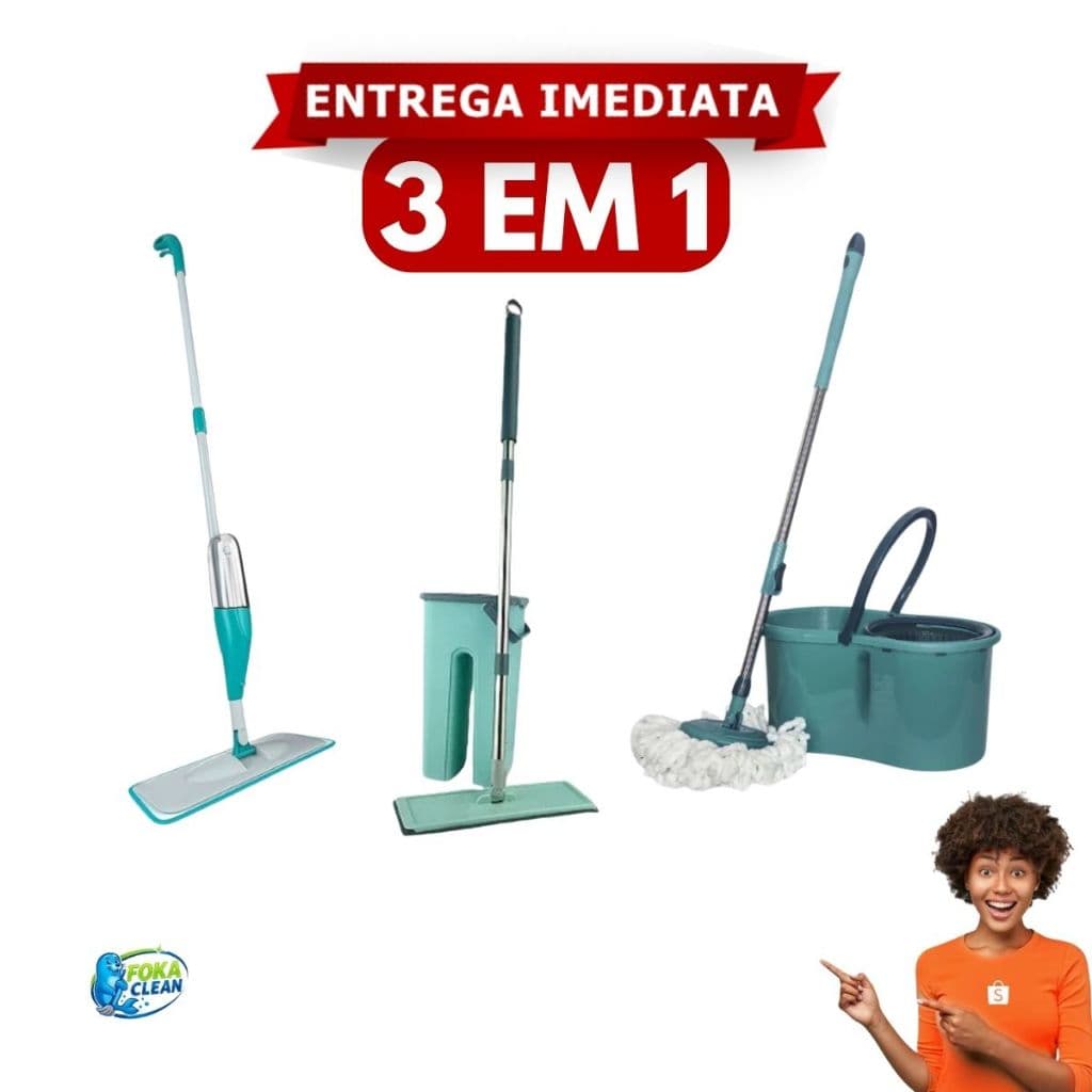 Mop Flat Spray Giratório Spin Inox Pro limp Magico Fit Refil
