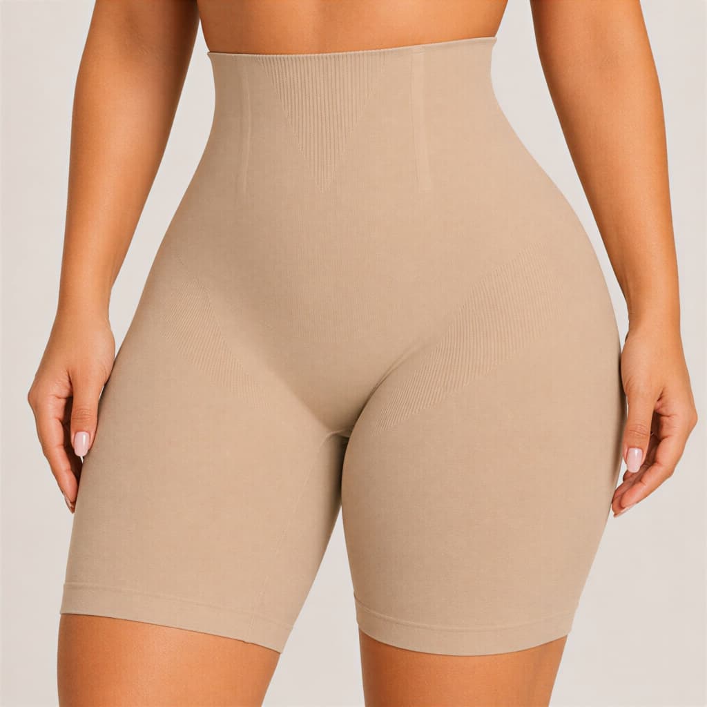 Short Cinta Modeladora Feminina Bege e Preta 4 Barbatanas Alta Compressão Não Enrola Afina Cintura Plus Size Confortável