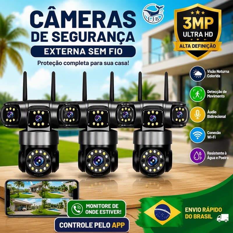 Câmera de Segurança IP WiFi 3 Lentes 4K 1080p Externa Visão Noturna Monitoramento HD P16