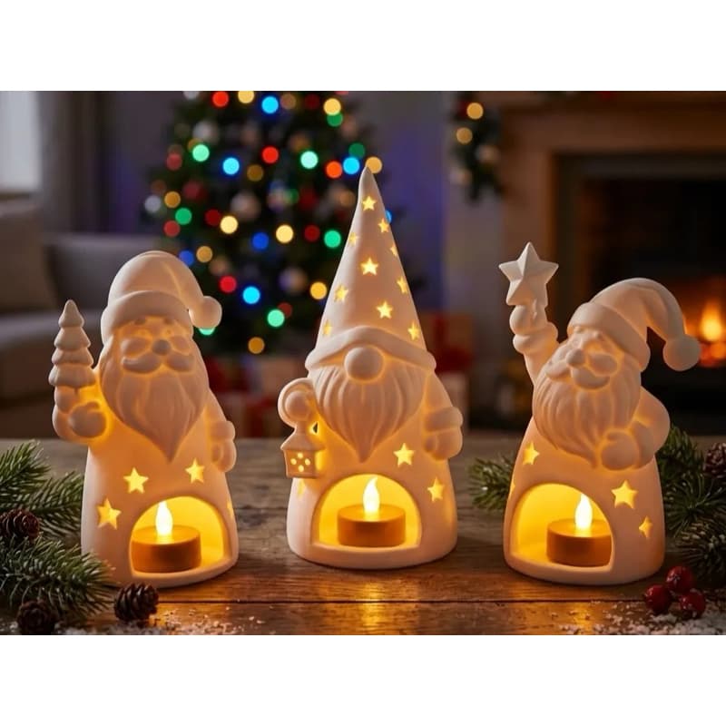 kit 3 Enfeite Natalino Papai Noel Gnomo Luminaria De Mesa Decoracao De Natal