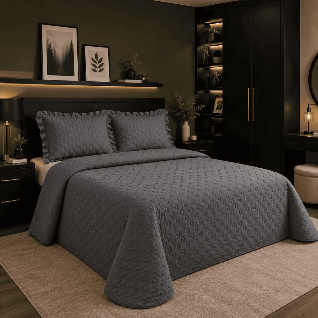 Cobre Leito King Size 2,60x2,80 Kit 3 Peças Colcha + Porta Travesseiros Elegante