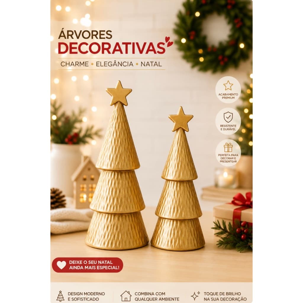 Kit Dupla 2 Árvore de Natal Cerâmica Decoração Natalina Merry Christmas