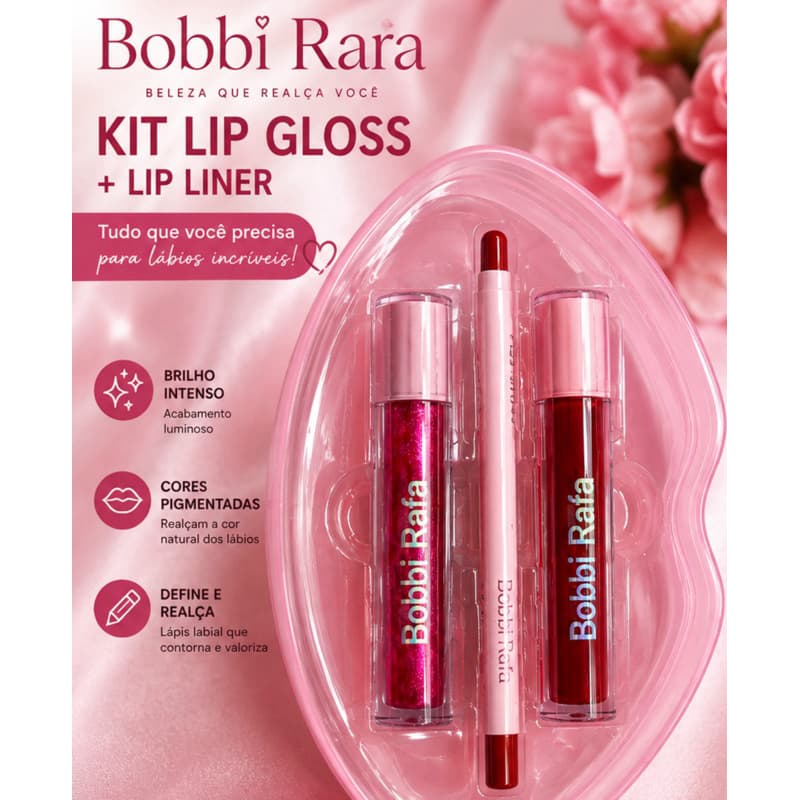 Kit 2 Lip Gloss + Lápis Labial Bobbi Rara | Gloss Labial KIT LOVE KIT