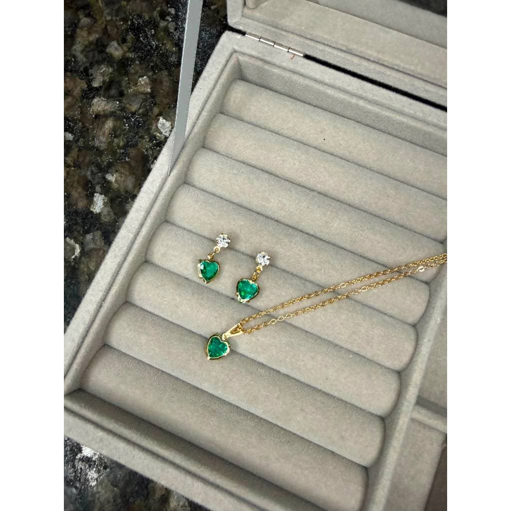 Coração Verde Esmeralda- Conjunto de Joias Folheadas