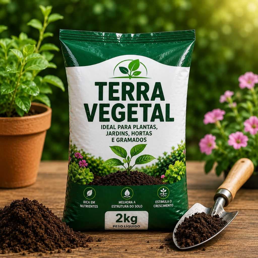 Terra Vegetal 2kg Adubada para Plantas, Vasos, Hortas, Jardins, Flores e Frutíferas
