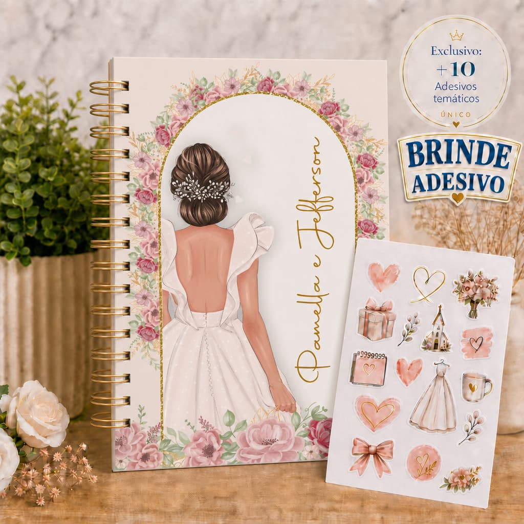 Planner da Noiva Rose Luxo Agenda Casamento 298 Páginas Personalizado Checklist Organização A5 com 10 adesivos