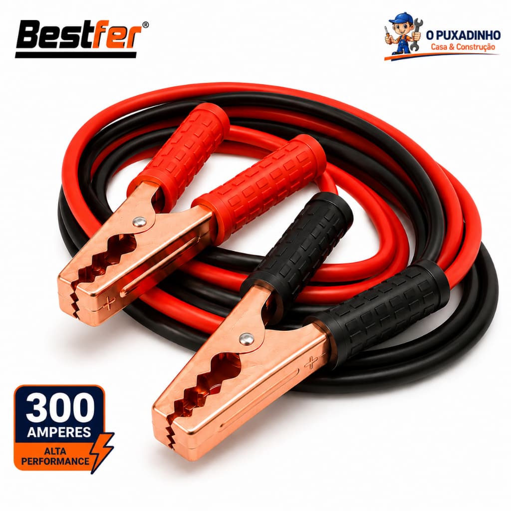Cabo Chupeta Bateria Bestfer 300A 2,5m Auxiliar Partida Carros Motos Automotivo