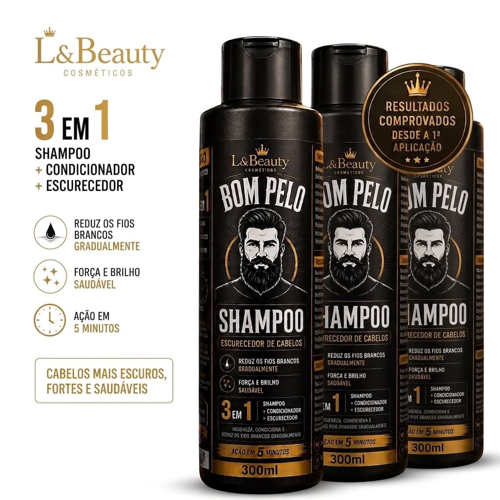 Shampoo Escurecedor Cabelo Barba Bom Pelo Preto Tira Grisalho Masculino Original