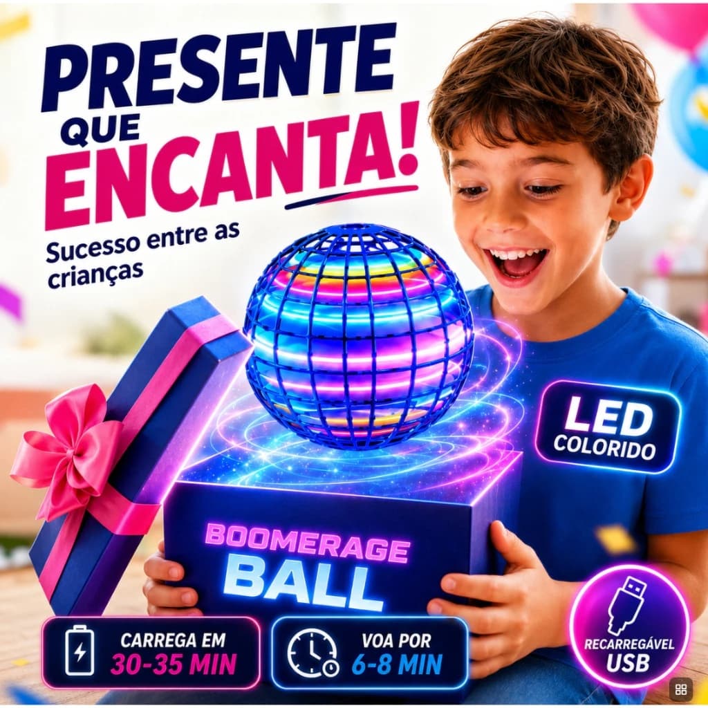 Bola Voadora LED Boomerang Brinquedo Interativo Infantil Mini Drone Spinner Recarregável Presente  Rosa Ou Azul ou verme