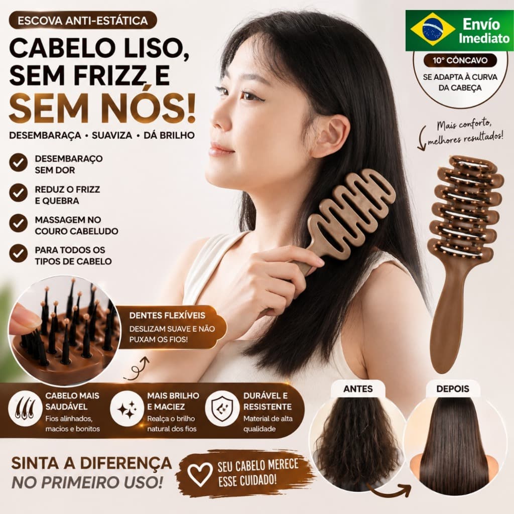 Pente De Alisamento De Cabelo Em Forma De Torre De Pinho , Cabeça De Massagem Fofa , Escova Antiestática , Cerdas Costel