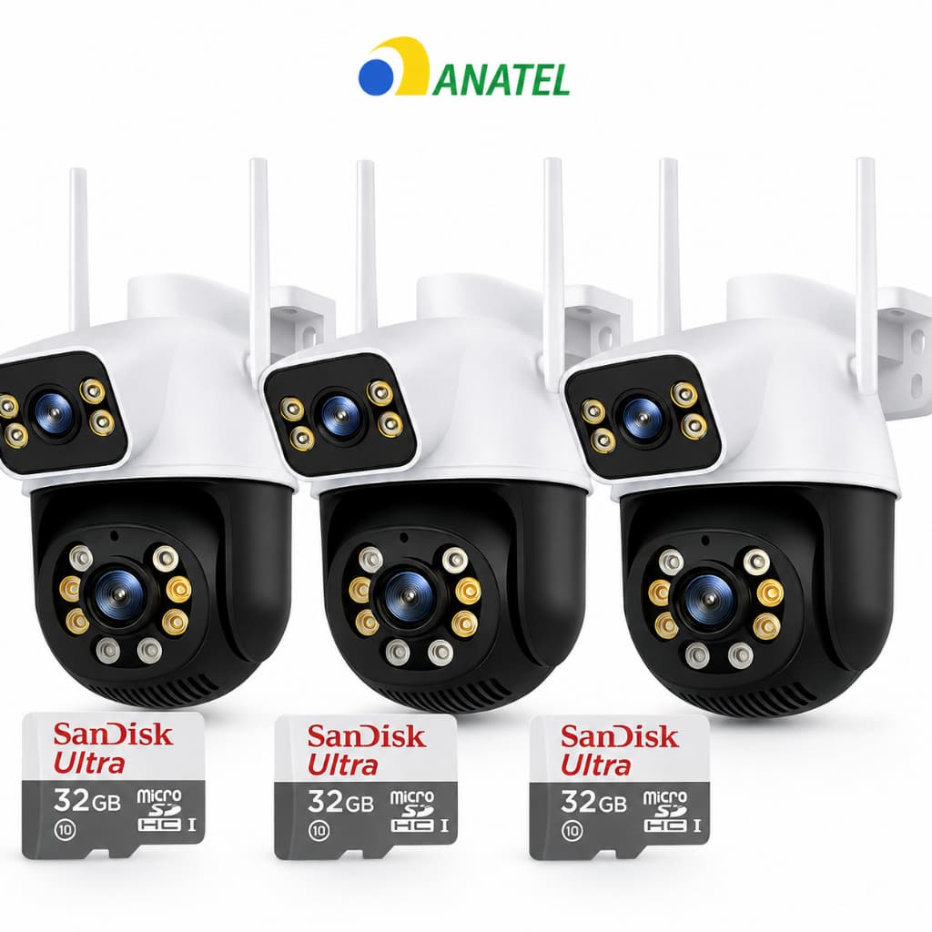 Kit 3 Câmera Externa Ip Wifi Icsee 8mp Segurança C/ Visão Noturna 4K PV Dágua 360 Rotação +3 SD 32GB