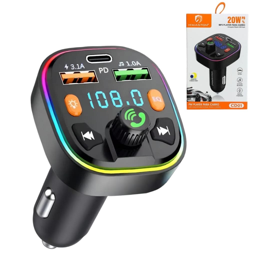 Transmissor Veicular Carregador Usb Bluetooth Fm Mp3 Player