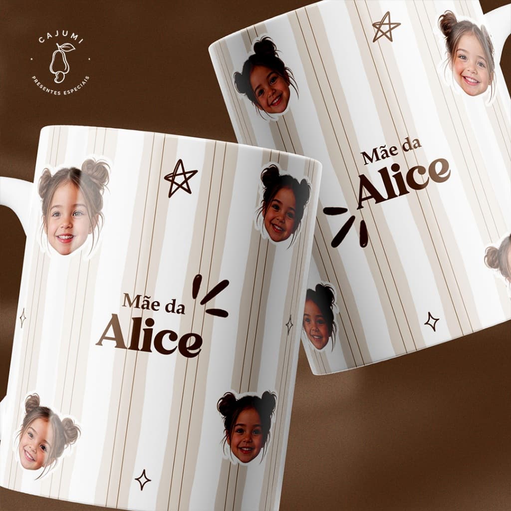 Caneca Personalizada Fotos e Nome da Criança  | Presente Criativo Criança para Mãe Tia Vó Dinda