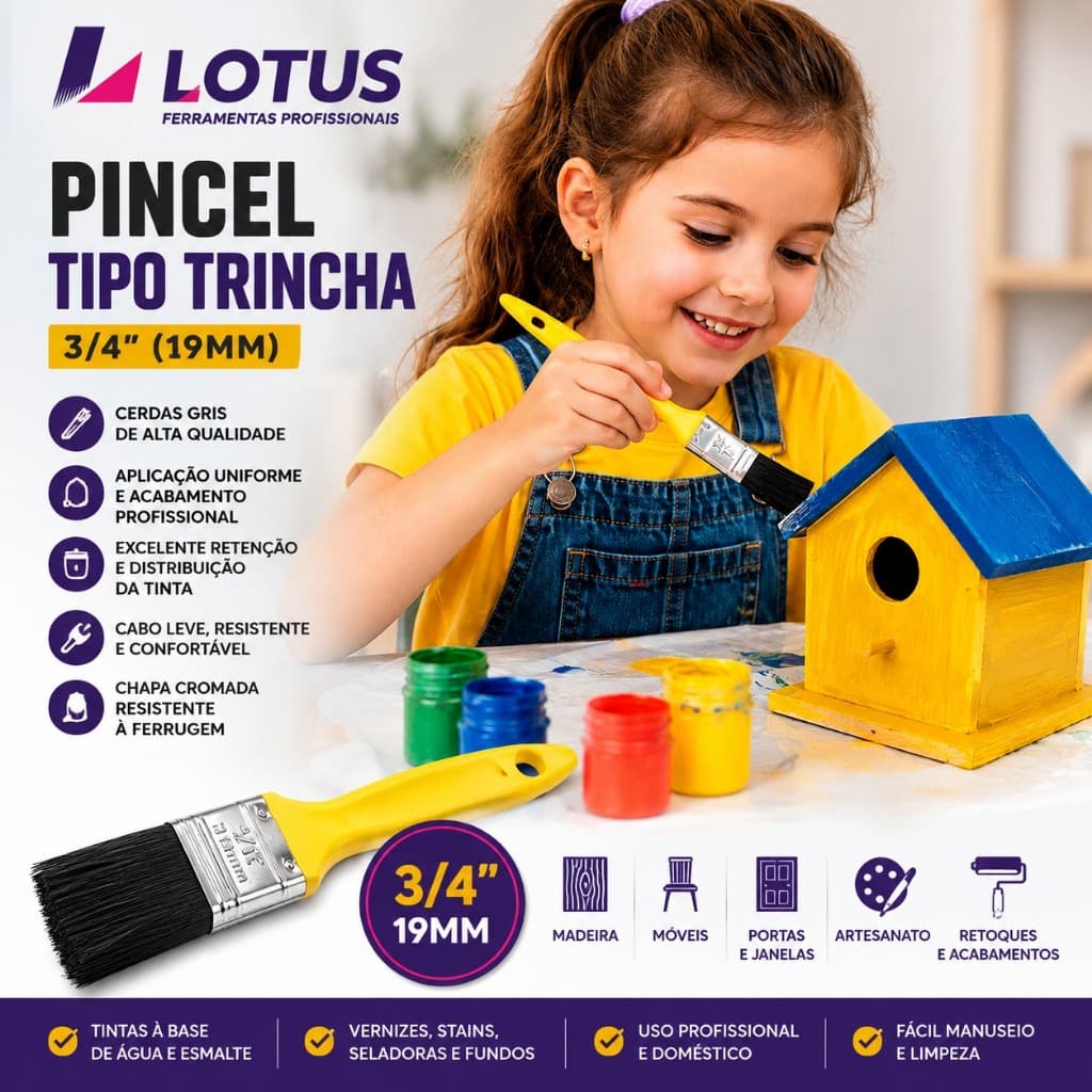 12 Unidades Pincel Trincha 3/4 Profissional Para Tinta Verniz Acabamento | 5941 | Acabamento Profissional e Durabilidade