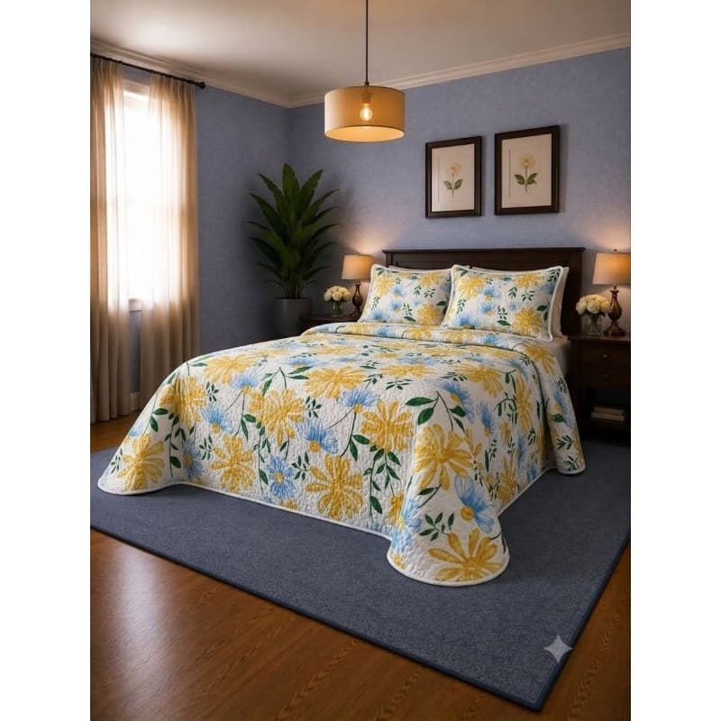kit cobre- leito 3 peças  para cama box e Queen com fronhas com zíper e acabamento em viez
