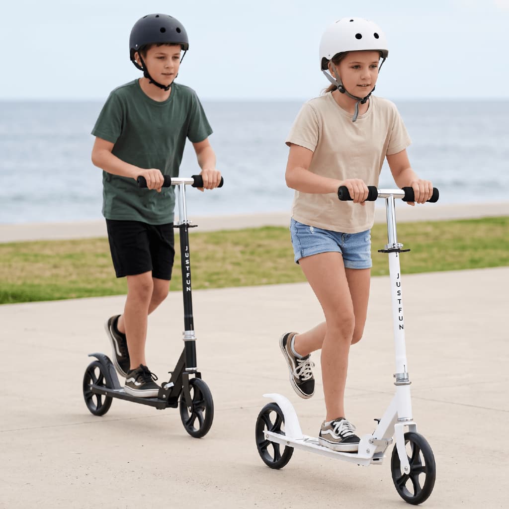 Patinete Infantil Adulto Juvenil Scooter Dobrável Portátil 2 Rodas Grandes Ajustável Suporta 100kg Alumínio Branco Preto