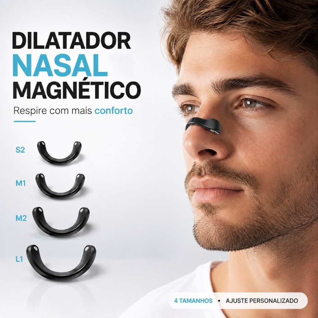 Dilatador Nasal Magnético Kit 4 Tamanhos com Aplicador 15 Adesivos para Respiração Sono e Esporte