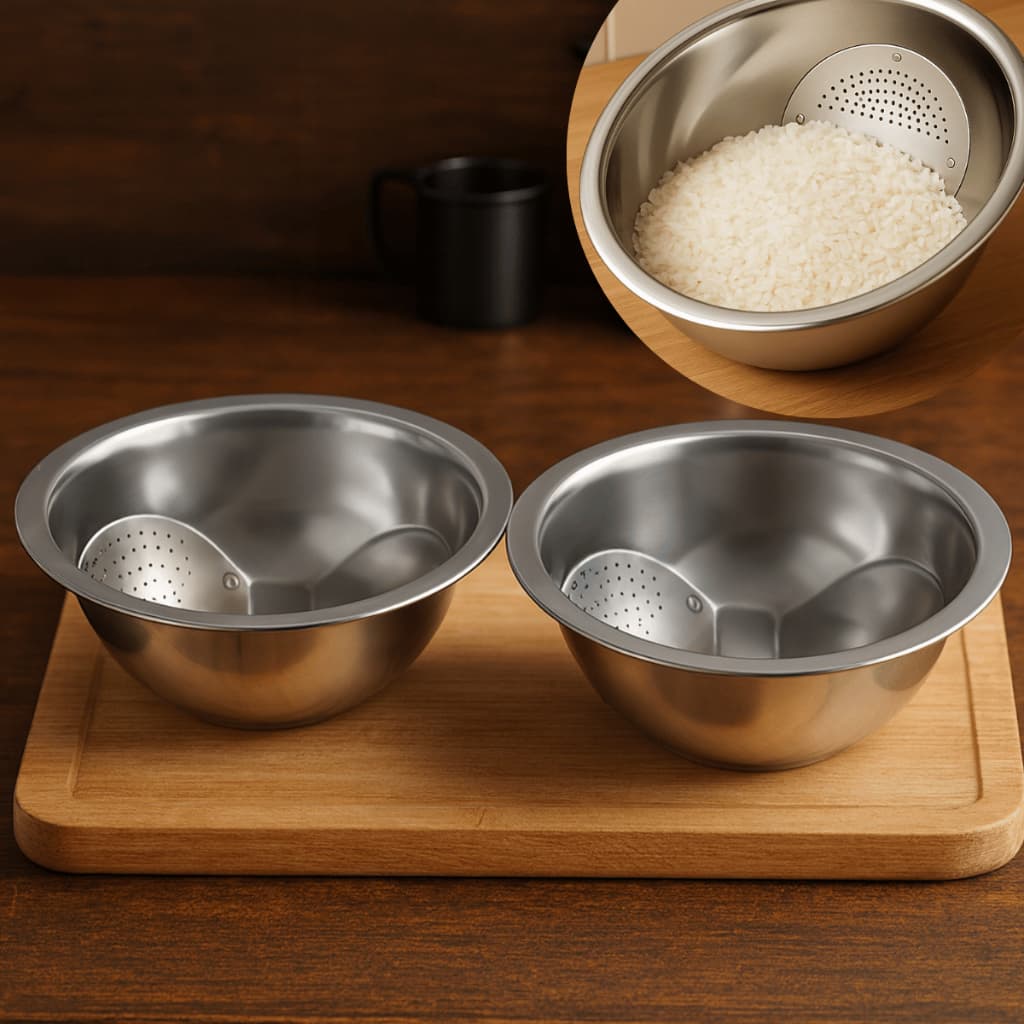 Kit 2 Escorredor De Arroz e de Massas Aço Inox Lava Alimentos Multiuso