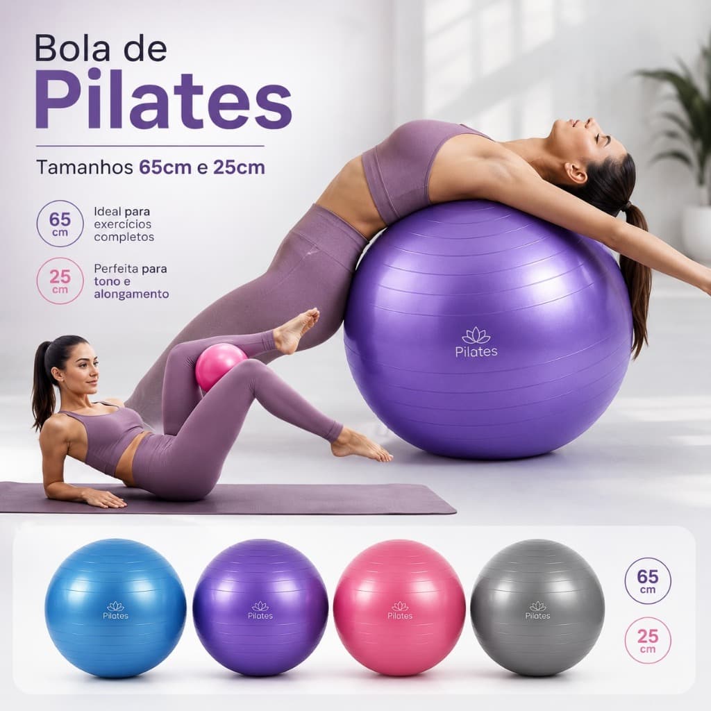 Kit Bola de Pilates 65 cm C/ Bomba + Bola  25cm Yoga Abdominal Ginástica Fitness