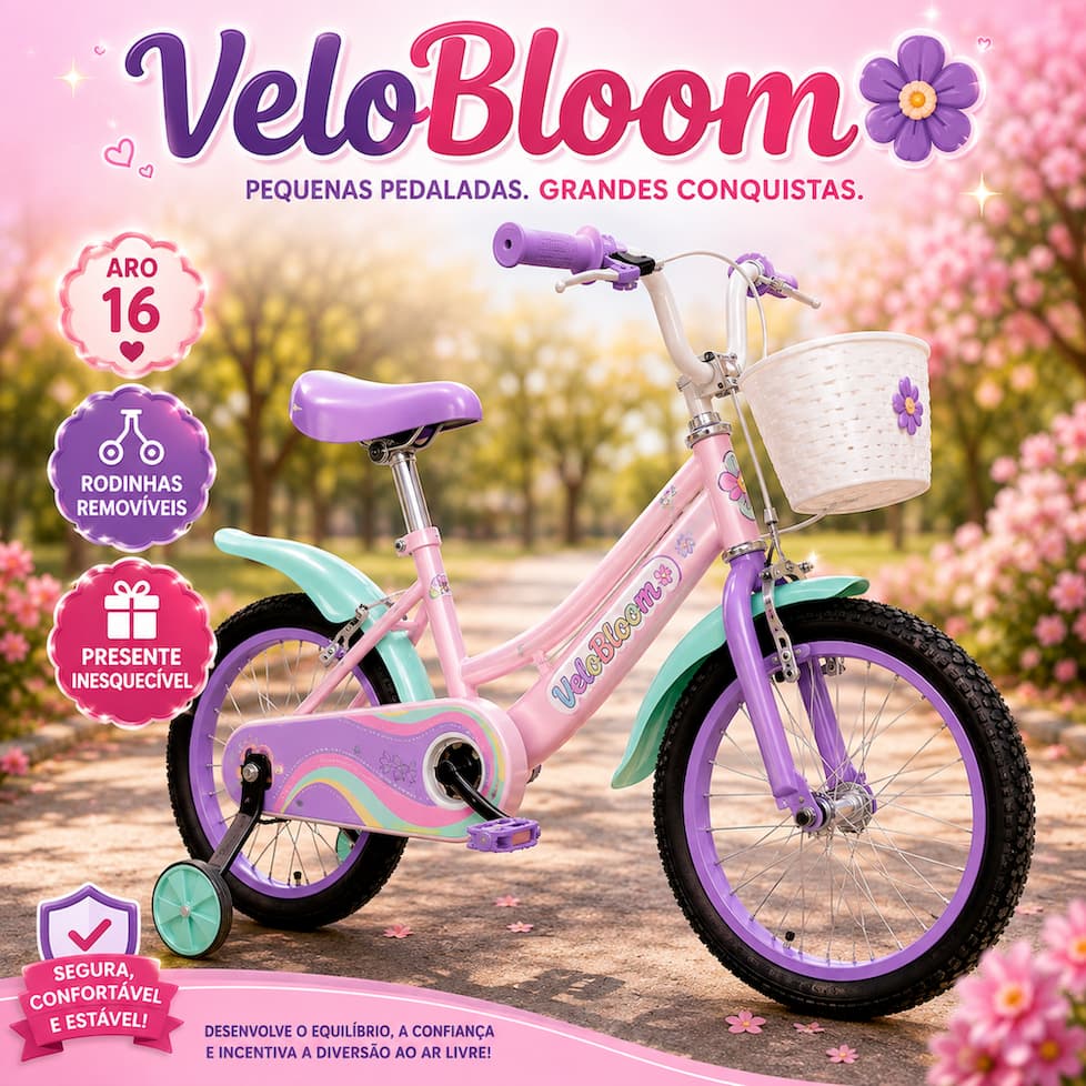 Bicicleta Infantil Menina Aro 16 Rosa com Rodinhas Removíveis Cestinha Confortável