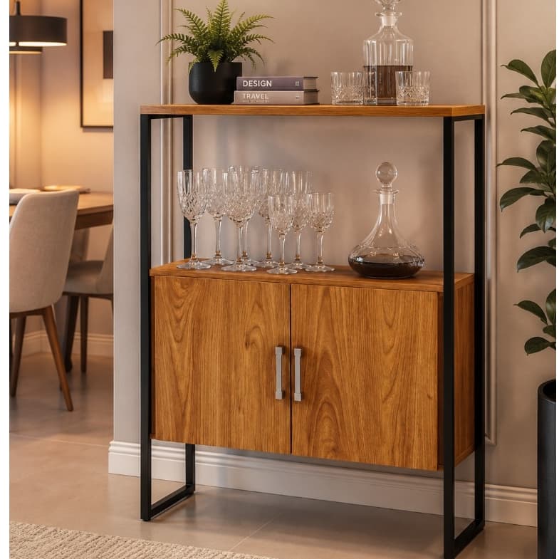 Armário Multiuso Estilo Industrial Cristal 2 Portas Prateleira Organizador Casa Escritório Cozinha