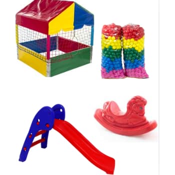 ✨ Kit Diversão Infantil Completo 🌈 | Piscina 1x1 + Escorregador Baby + Gangorra Cavalinho 🐴 + 400 ou 500 Bolinhas Colori