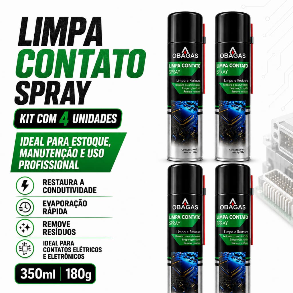 KIT 4 Limpa Contato 180g 350ml lta Eficiencia Conectores Elétricos, Placas Eletrônicas, Reles e Terminais, Painéis e C