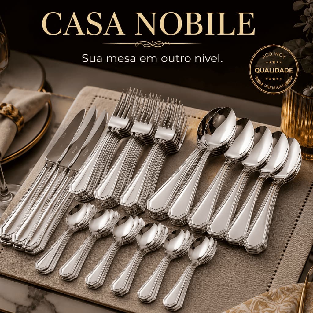 Kit Talheres Inox 24 Peças Casa Nobile Faqueiro Completo Mesa Posta