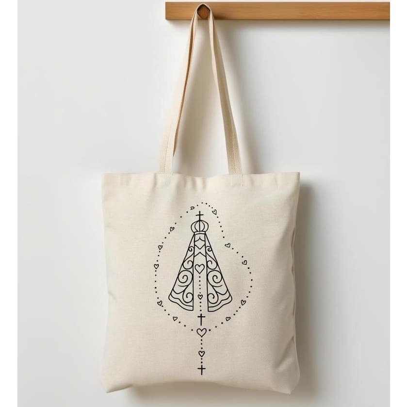 Ecobag Nossa Senhora Aparecida Bolsa Feminina Algodão Cru 30x40 Sacola Religiosa Católica Estampada
