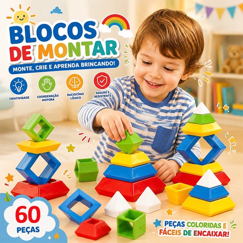 Brinquedo Montessori Infantil 3 a 4 Anos, 30 Peças Blocos de Montar e Empilhar, Educativo STEM para Pré-Escola