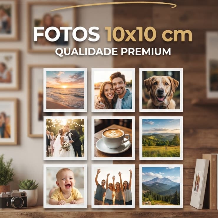 Impressão De Fotos Digitais 10x10cm em papel FOTOGRÁFICO e papel ADESIVO (mínimo 10 Fotos)