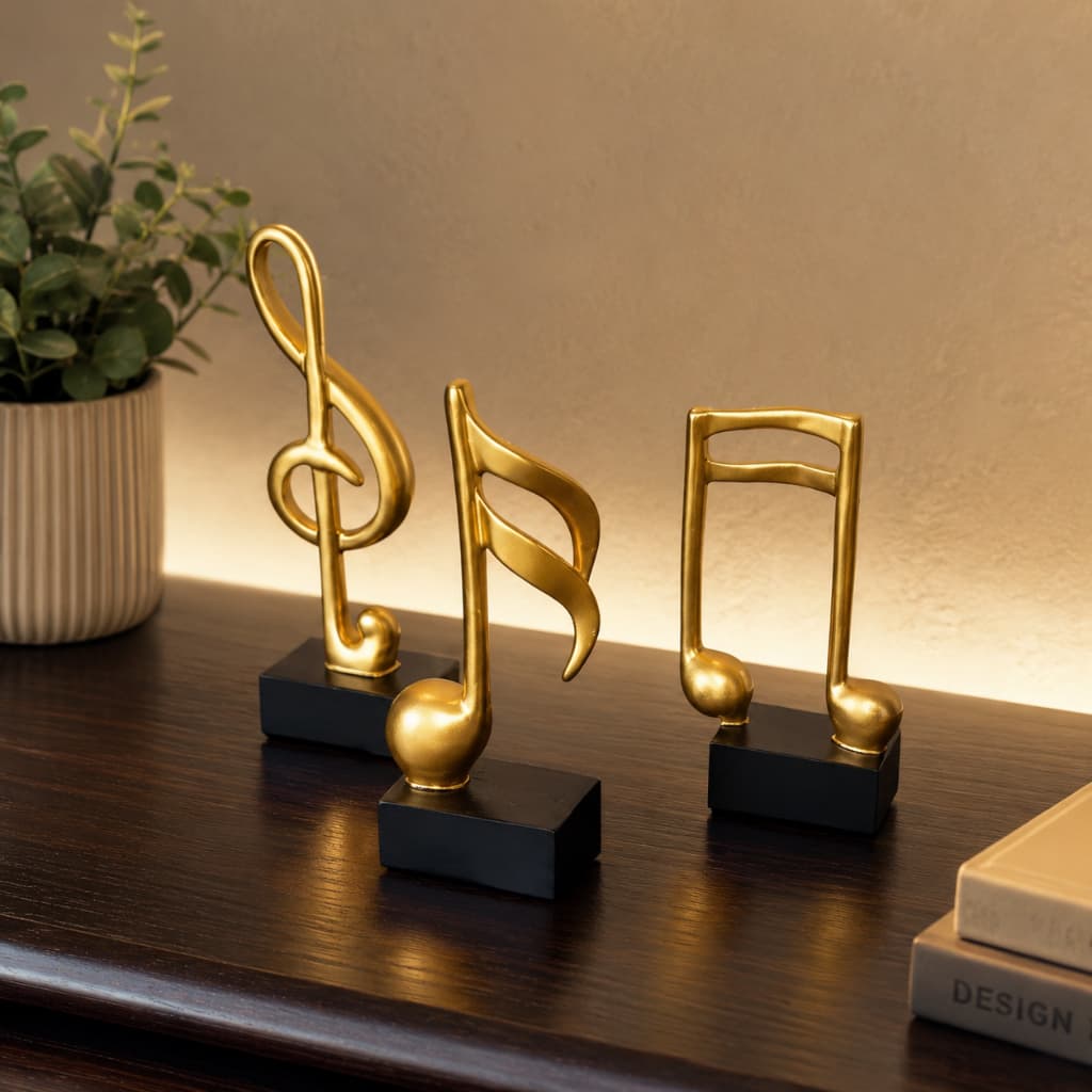 Conjunto de Notas Musicais Decorativas Enfeites em Resina Dourada para Casa
