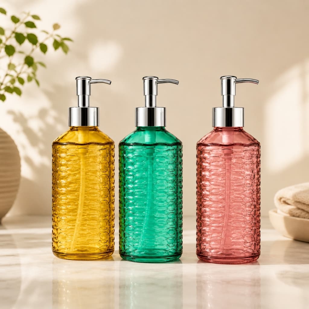 Porta Sabonete Líquido de Vidro 380ml para Banheiro Lavabo Cozinha