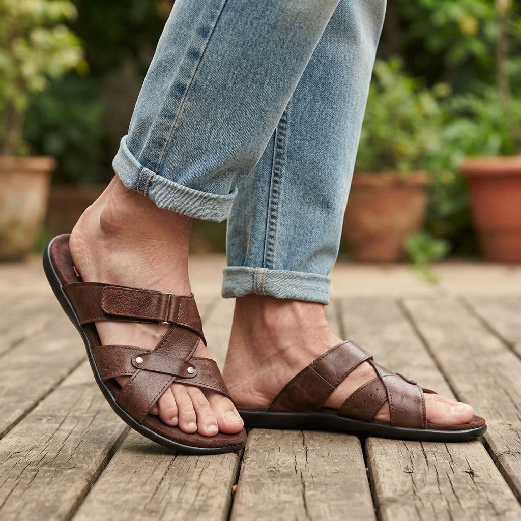 Chinelo Sandália Masculino Café Couro Legitimo chinelo masculino sola de borracha