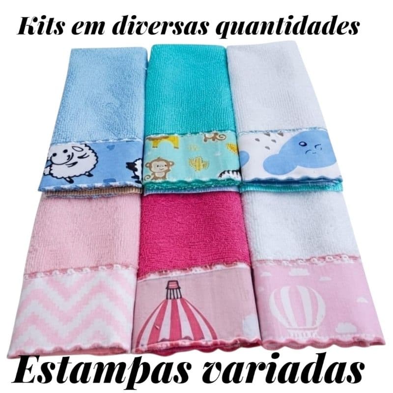 Kit Paninho de Boca Bebê Babete Atoalhado Felpudo 100% Algodão Misto - 03 , 05 ou 10 Unidades