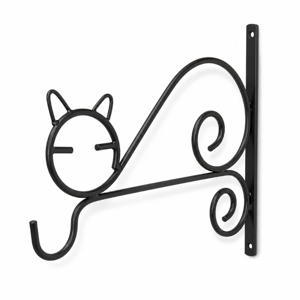 Suporte de Parede Gato em Ferro Preto para Plantas Pendentes Jardim Varanda 30x30cm