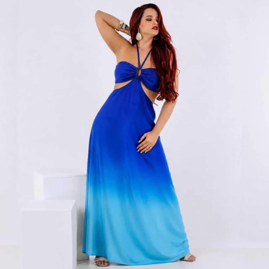 Vestido Lançamento Longo Feminino Liso Casual Fresquinho Detalhe Amarração Nas Costas Moda Fashion