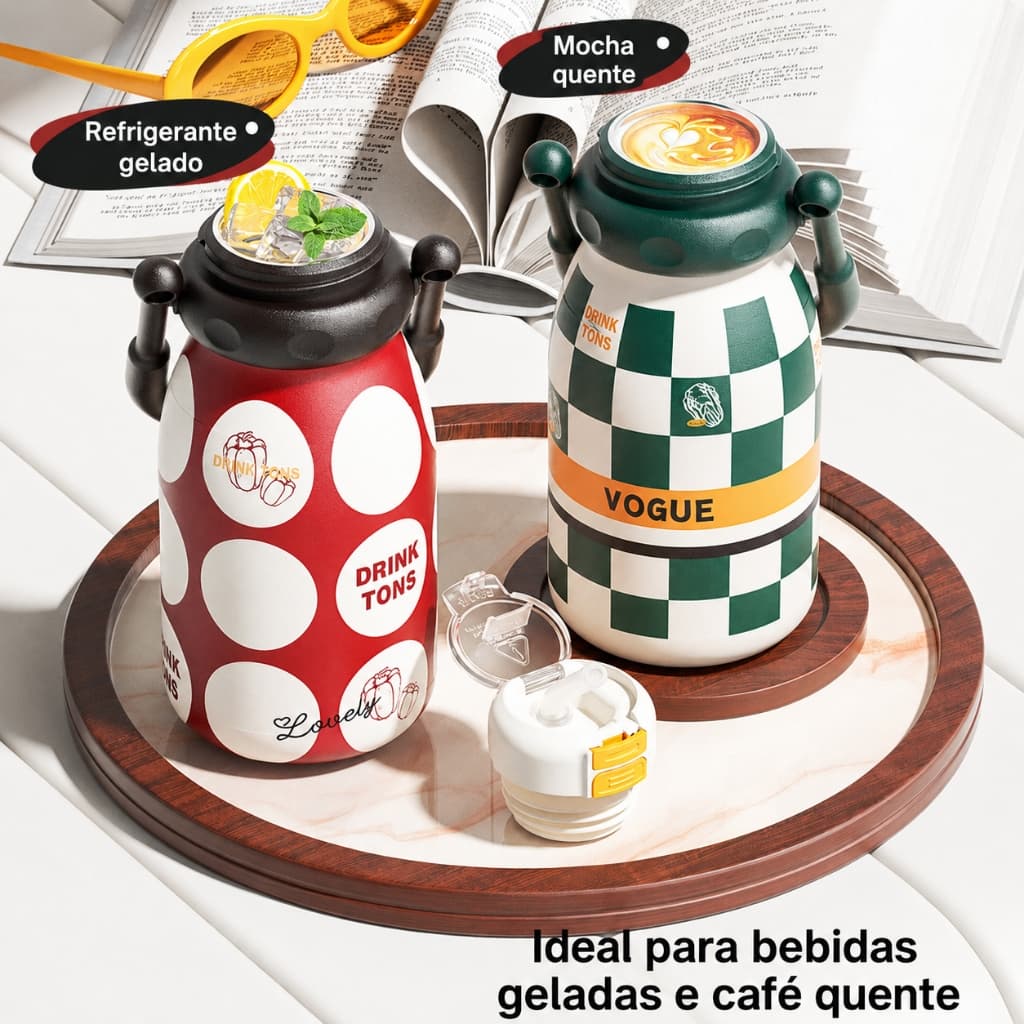 Eletromex Garrafa Térmica 680ml 3 Modos de Beber Alça Transversal Estilo Retrô Mantém Quente e Frio
