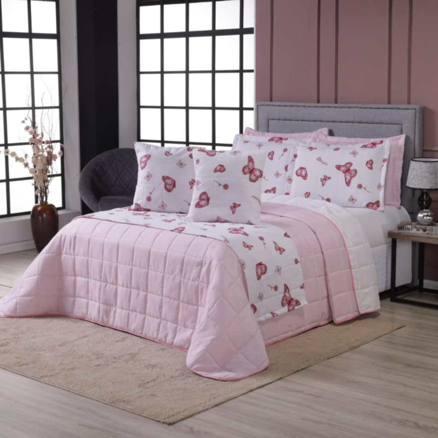 Kit Cobre Leito Colcha Casal Queen King 6 Peças Prmor Dupla Face Percal 180 Fios