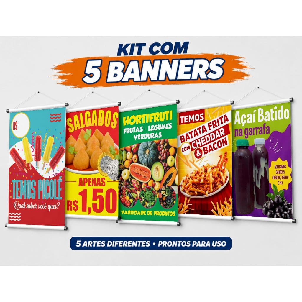 Kit com 5 Banners Comerciais – Artes Prontas para Impressão 02