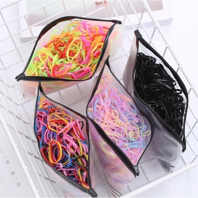 Kit 500 Elástico de Silicone para Cabelo Com Bolsa | Borrachinha/Liguinha rabicó de Cabelo