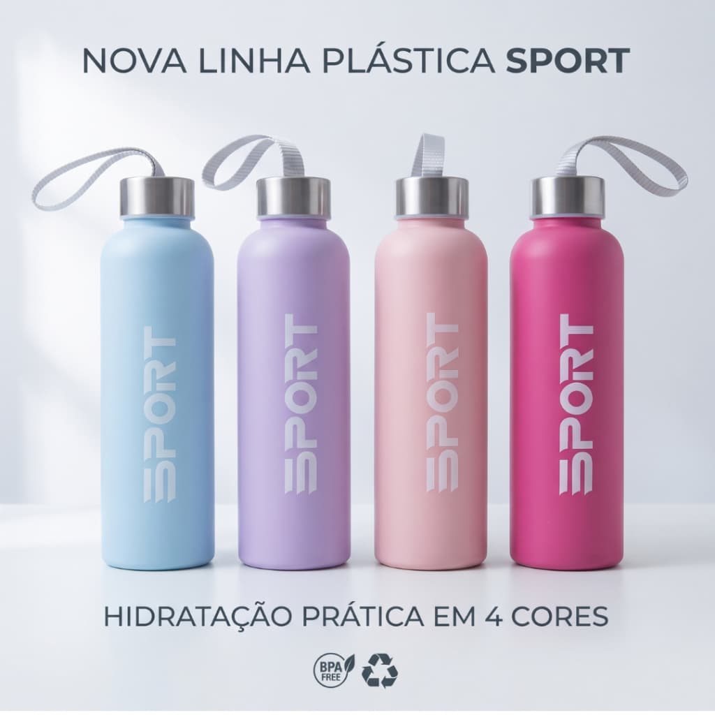 Kit com 2 Garrafas Squeeze 600 ML de Água, Academia, Esportes Cores Sortidas