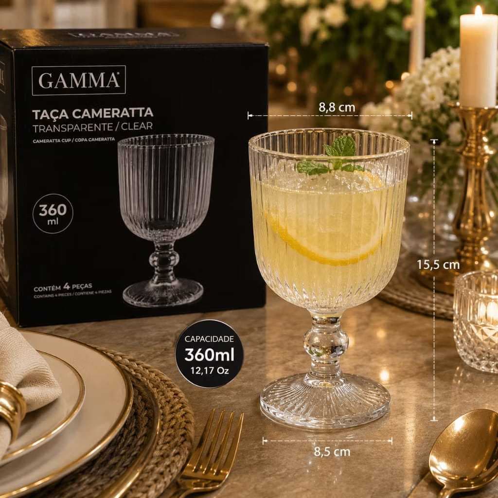 Jogo 4 Taça  Cameratta Transparente Clear 360ml