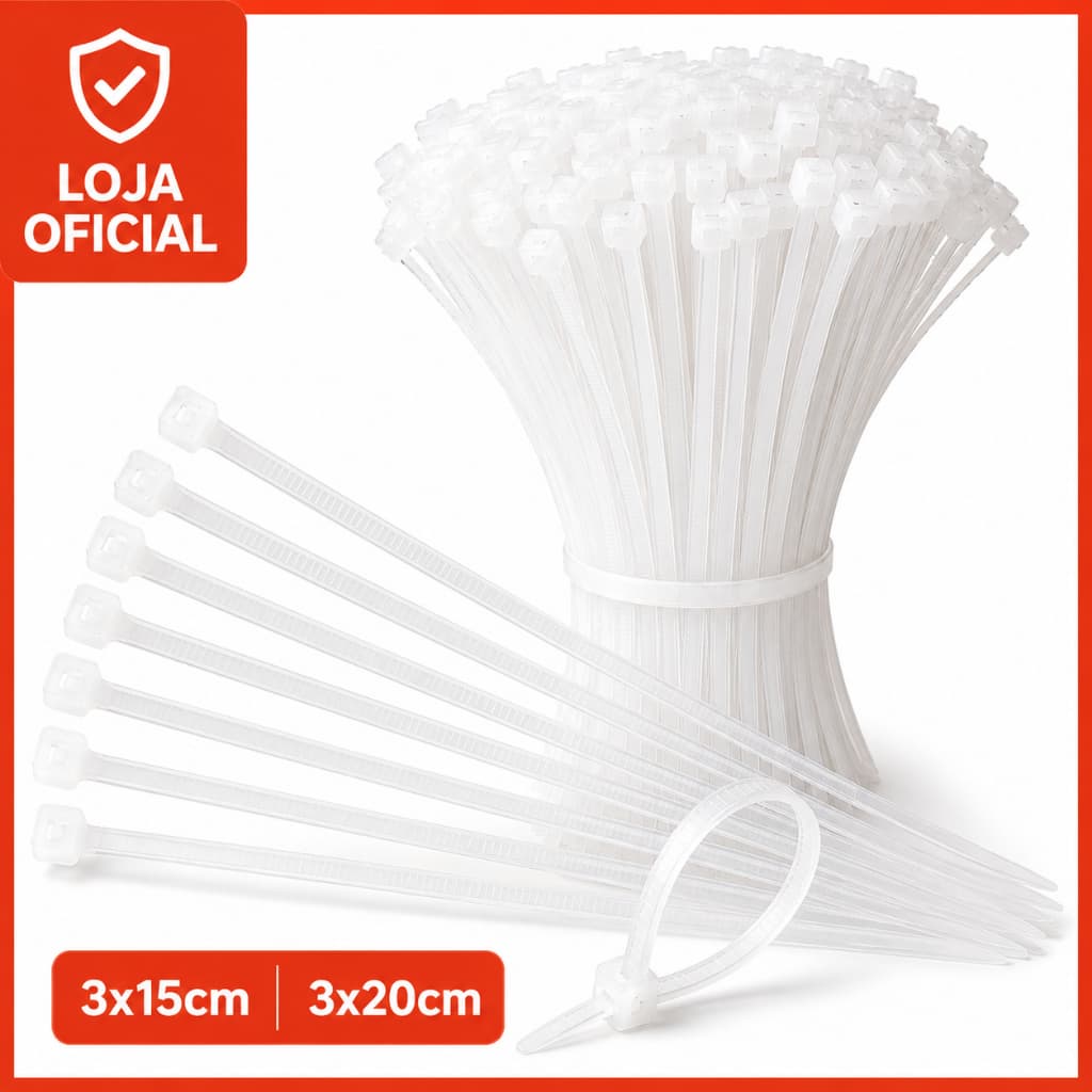 Kit 100/200/300 Abraçadeira de Nylon Enforca Gato Braçadeira Cintas Plásticas 15cm - 20cm  Branca